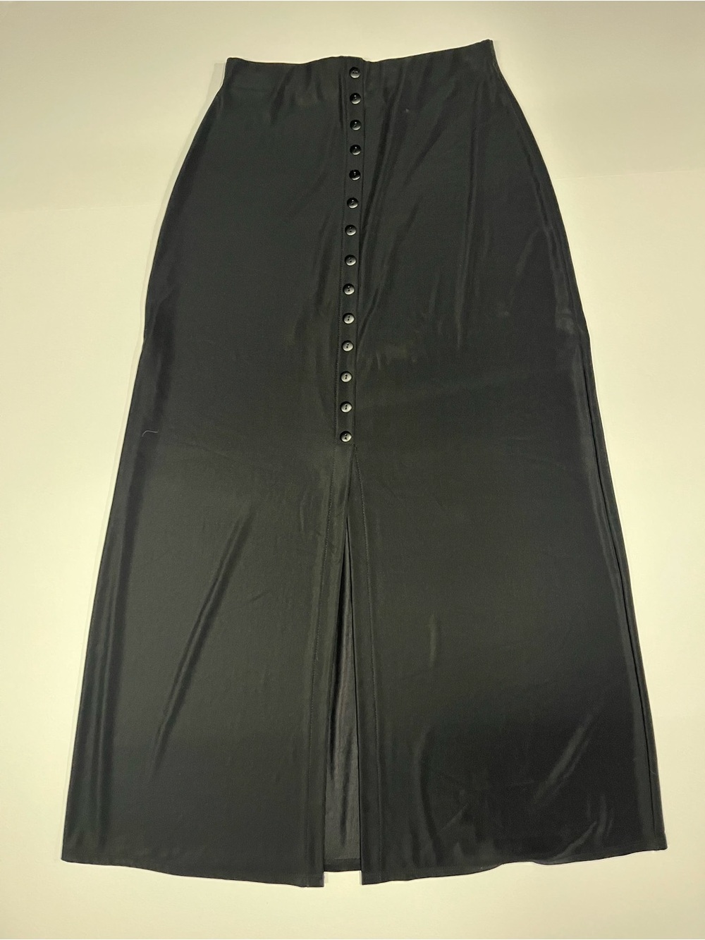 Sleek Black Button-Front Maxi Skirt